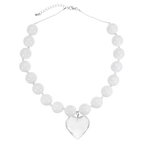 Collier de grosses perles de culture style acrylique ajustable avec pendentif cœur