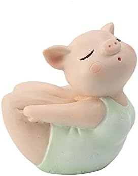 ROOGOResin Cute Yoga Pig Figurine for Home Decoration Resin Statuette Cartoon Pig Figurine