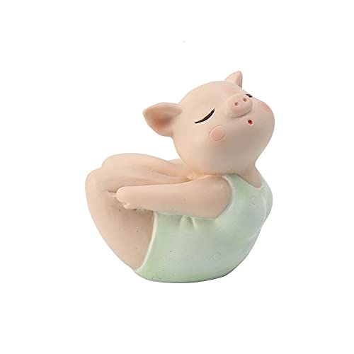 ROOGOResin Cute Yoga Pig Figurine for Home Decoration Resin Statuette Cartoon Pig Figurine