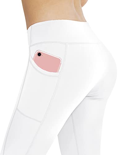 LaiEr Femmes Leggings Pantalon de Yoga Taille Haute Leggings avec Poches Workout Course Leggings Workout Tights(White,Large) – vue 6