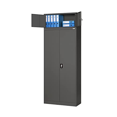 Jan Nowak Aktenschrank mit Aufsatz Büroschrank Metallschrank Metall Pulverbeschichtung Flügeltüren 223 cm x 90 cm x 40 cm (H x B x T) (Anthrazit)