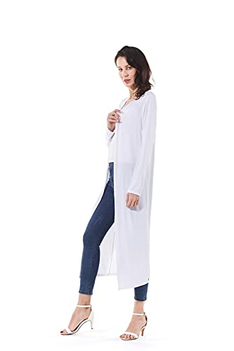 Image of Women's Solid Sweater Essential Duster Long Cascading Open Front Lightweight Blue Cardigan