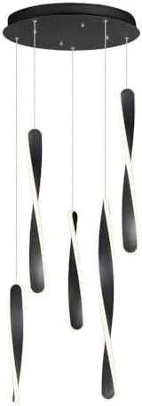 ET2 E24154-BK Pirouette Energy Star Twisted Silicone Spiral Round Pendant Ceiling Lighting, 5-Light 330 Total Watts, 22" H x 16" W, Black