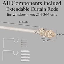 Image of The Decor Mart 52 inch to 144 inch Extendable Curtain Rod |1 inch Curtain Rods for Door & Windows Adjustable Iron Telescopic Drapery Bar with Wooden Finials | Distressed White