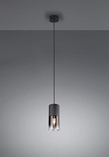 Trio Leuchten Robin 310600132 Pendant Light Matte Black Metal Smoked Glass Excl. 1 x E27