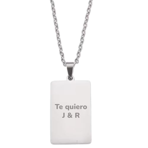 xulisimo Collar rectangular de acero inoxidable personalizable para mujer y hombre con cadena de 45 cm, colgante grabado a láser con texto, nombre o mensaje duradero (Plateado)