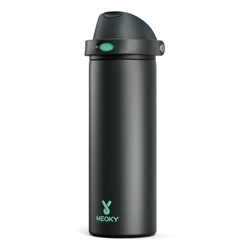 Image of 24 oz Insulated Water Bottle for Sports: Meoky Stainless Steel Water Bottle with 2-in-1 Straw and Spout Lid - Leak Proof, Cold for 24 Hours, Fits in Car Cup Holder, BPA-Free for Travel Gym, Foggy Tide