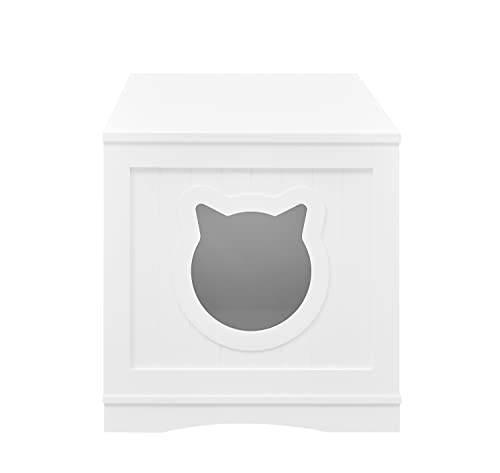 Designer Cat Washroom Storage Bench Cat Litter Box Enclosure Furniture Box House With Table, Spacious Storage, Easy Assembly, Fit Most Of Litter Box (White) #TOP5