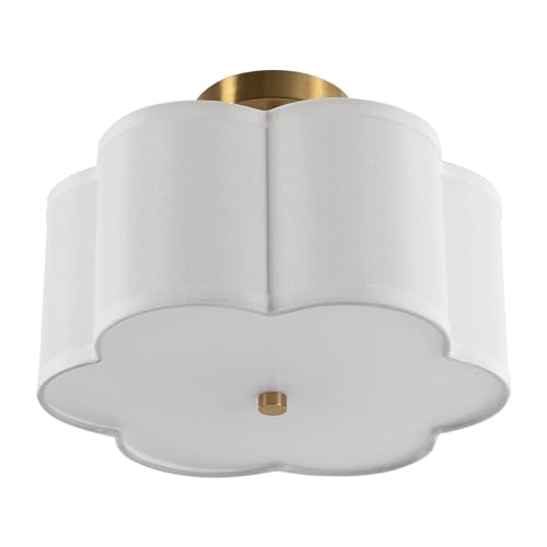 Flhonudi 3-Light Semi Flush Mount Ceiling Light Fixture Modern Close to Ceiling Lamp with Fabric Shade Antique Brass Ceiling Light for Bedroom, Dining Room, Corridor, Living Room