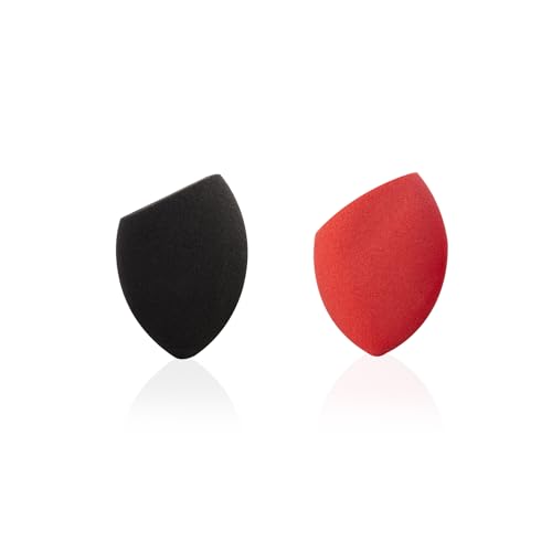 Image of PAC Mini Sponge Set (2 Pc) | Beauty Blender Set, Makeup Sponge (Small) | Soft Olive Cut Sponge for Liquid Foundation, Creams & Powders | For Normal Skin Types - Soft, Reusable & Washable (Black, Red)