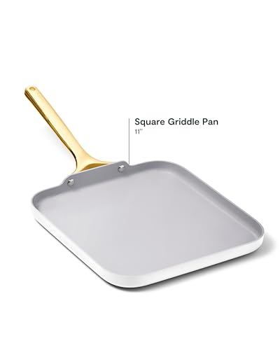 Caraway Square Griddle Pan - 11” Square Pan - Non-Stick Ceramic Coated - Non Toxic, PTFE & PFOA Free - Oven Safe & Compatible with All Stovetops - White