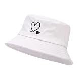 XYIYI Double Heart White Fashion Embroidery Bucket Hat Cotton Beach Fisherman Hats for Women Girls
