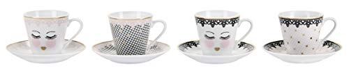 Miss Etoile Espressotassen 4er Set Lace Eyes inklusive Untertassen Espresso-Tassen Mokkatassen Mokka-Tassen 75ml Knochenporzellan Kaffeetassen Klein Kaffee-Tassen Kaffeebecher 75 Milliliter Cover
