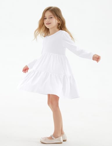 Noomelfish Girls Long Sleeve Tiered Dress Loose Flowy Ruffle Swing Dresses with Pockets (4-12 Years)2