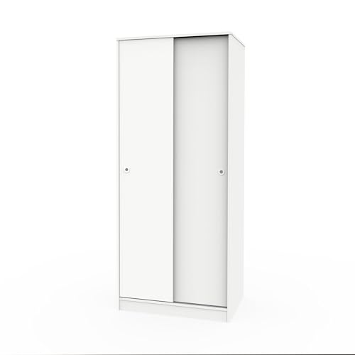 Armario Dormitorio Ropero 2 Puertas Correderas, 1 Barra y 1 Estante Tipo altillo, Blanco, 180x74x50cm (Alto x Ancho x Fondo), Mueble Moderno, Modelo Bianca