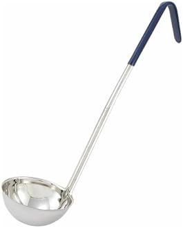 Winco Stainless Steel Ladle with Blue Handle, 8-Ounce, Medium