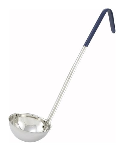 Winco Stainless Steel Ladle with Blue Handle, 8-Ounce, Medium