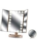 Asani Tri-Fold Lighted Magnification Makeup Mirror with a FREE 10X Spot Mirror | 21 LED Lights & Touch Controls | 1X / 2X & 3X Magnifying Cosmetic Vanity Folding Mirrors for Dresser | Free Rotation