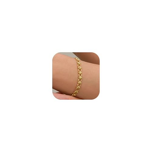 Silver & Gold Bracelets for Women - Trendy Chunky 14k Gold Plated Chain Bracelet - Non Tarnish Stainless Steel