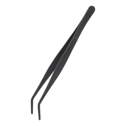 sourcing map Kitchen Tweezers Stainless Steel, 8 Inch Food Tongs Fine Cooking Tweezers Set Extra-Long Tweezer Tongs for Cooking Grill Baking BBQ, Black Bend Clip