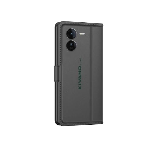 Image of KIVANO LUXE Compatible for IQOO Z9 5G Luxury Handmade Leather Magnetic Flip Folio Case | Card Holder & Kickstand | Slim Protective Cover | Unisex - Black
