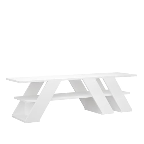 Alexandra House Living Mesa TV 140 cm Diagonal. con un Estante. Color Blanco. (Alto 40 cm/Ancho 140 cm/Fondo 34 cm) - 140 x 40 x 34 cm