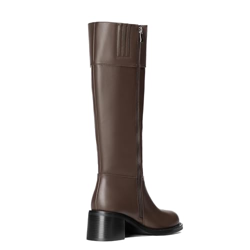 Image of Reitoye Knee High Boots Women Platform Chunky Block Heel Zipper Tall Boots | PU leather low heel boots with slip-resistant rubber sole, breathable lining, all-day comfort for daily, wedding and party.