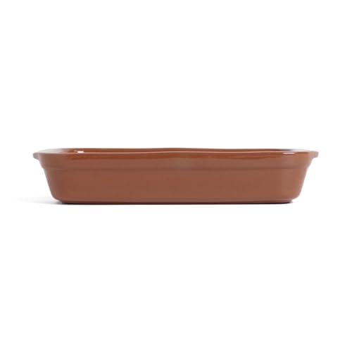 Amazing Cookware Large Natural Terracotta Rectangular Deep Dish, Brown
