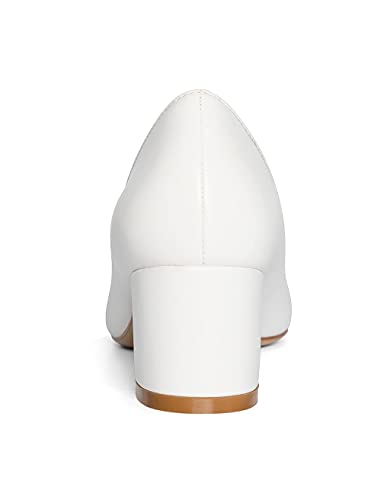 NobleOnly Women's Chunky Heels Slip-on Pumps Comfortable Leather Mid Heel Pointed Toe Block Office Classic Shoes 5 CM Heel3