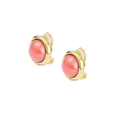 14k Gold plated Brass Coral Cabochon Clip Earrings3