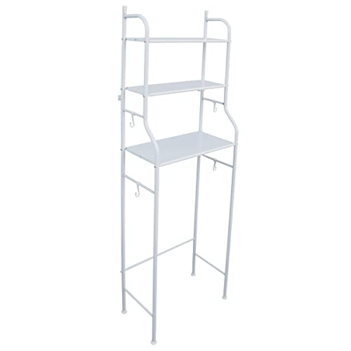 Toaletthylla badrumshylla av metall – badrum och toaletthylla badrumshylla för förvaringsutrymme över toaletten – badrumshylla med 4 krokar – vit ca 47 x 25 x 160 cm (B x D x H)