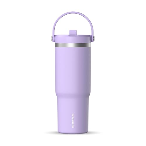 Hydrapeak Nomad 32oz Insulated Stainless Steel Travel Tumbler with Handle & Straw Lid, Leakproof, Cupholder Friendly, Keeps Drinks Cold 24 Hours, Reusable Bottle for Daily Hydration (Lavender)