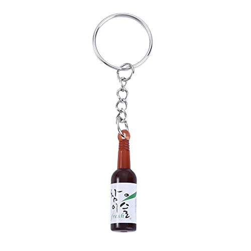 Simulation Soju Cans Keychain Fashion Drink Soju Bottle Keychain 6 Colors Resin Beer Wine Trinket Women Keyring Pendant Jewelry(Brown)