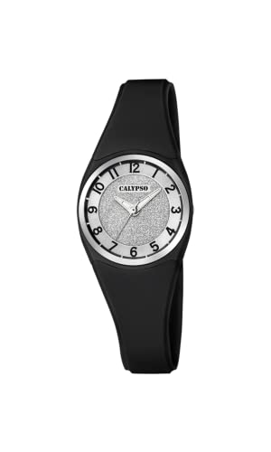 CALYPSO Reloj Mujer Analógico de Caucho Negro - Movimiento de Cuarzo - Relojes Mujer - Cristal de Alta Resistencia - Resistente al Agua 10 ATM K5752/6 - Trendy