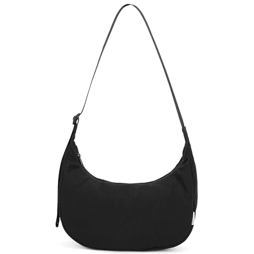 GEMIU Crossbody Bag for Women Men, Shoulder Bag Nylon Crescent Bags Zip Sling Hobo Bag with Adjustable Strap for Travel, Black