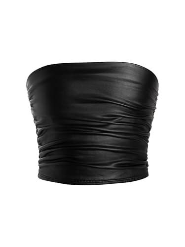 Image of Floerns Girl's Basic Sleeveless Bandeau Kids Strapless Ruched Tube Tops
