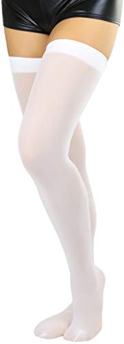 Tobeinstyle Women's Nylon Thigh High Schoolgirl Opaque Stockings - One Size - White #TOP2