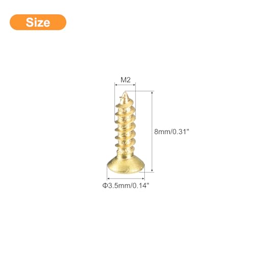 uxcell 120Pcs Tornillos de Latón para Madera, M2 x 8mm, Cabeza Plana Phillips, Tornillo Autorroscante para Carpintería, Bisagras de Puerta, Muebles de Madera miniatura 2