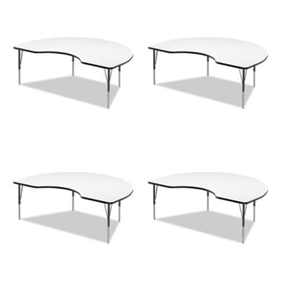 Correll 48"x72" Kidney Shaped, Classroom Dry Erase/Markerboard Top Activity Table 4 Pack, Height Adjustable (19"-29) White Durable High Pressure Laminate, School Furniture, Made in The USA