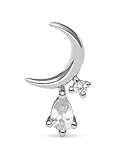 SINGULARU - Pendiente Suelto Luna Spark. Plata de Ley con Baño en Rodio y Circonita. Joyas Para Mujer.