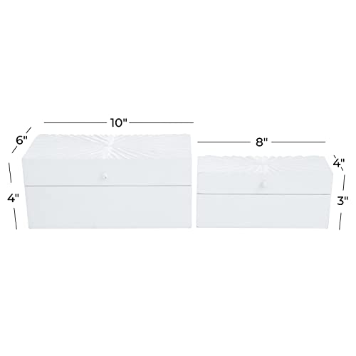 Cosmoliving By Cosmopolitan Wood Geometric Box With Hinged Lid, Set Of 2 10", 8"W, White #TOP2