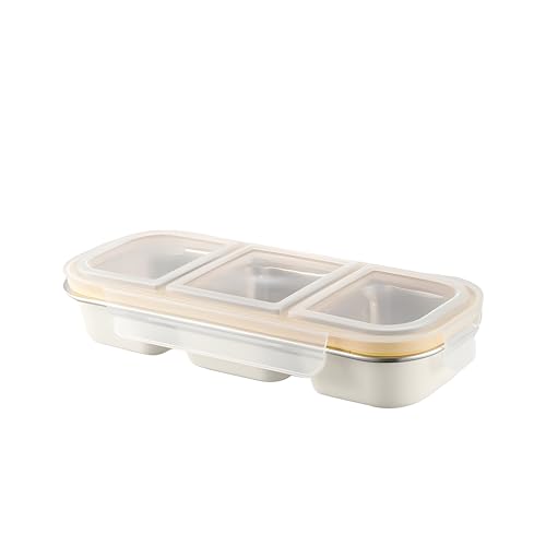 Image of Motka Premium 600 ml 3-Compartment Bento Lunch Box | Stainless Steel Slim Compact Tiffin | Leak-Proof Food Container| BPA & Odour-Free| Dishwasher Safe | Ideal for Office, Travel & School (White)
