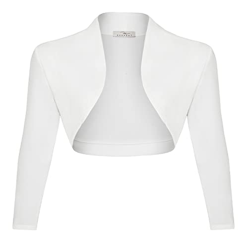 DANAEST Bolero de las Mujeres Mangas 3/4 Elegante Chaqueta Corta Corta Cárdigan Festivo Hombreras Casual Shrug (702), Blanco, XL Cover