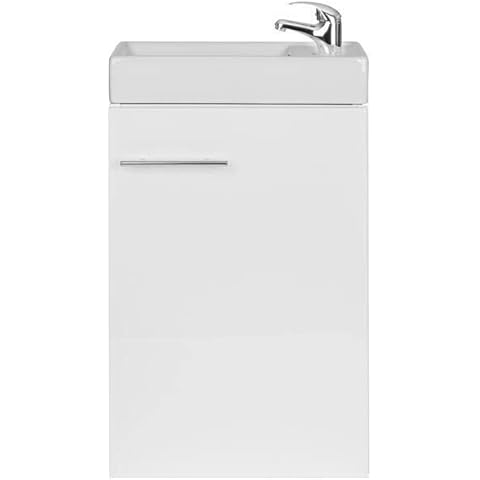GT Prospect White Small Bathroom Vanity Unit with Basin Cloakroom Sink Unit Wall Hung Set 680 x 400 x 220mm Cover
