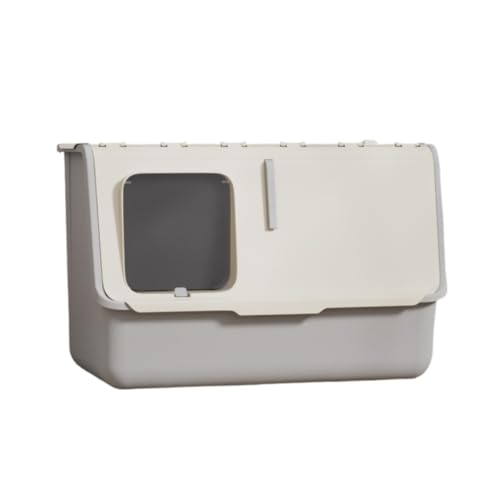 YAKINO 猫トイレ 飛び散り防止 猫砂盆 密閉式 猫用トイレ 掃除簡単 持ち運び便利 軽量 フルカバー 上から出るタイプ 家庭用 旅行に適用, (60*40*32,白灰色)