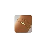 Cross Bracelet for Women，Dainty 14k Gold Plated Pearl Bridesmaid Bracelets for Women Small Wrist, Trendy Stack Thin Chain Sunflower Bracelet Gold Jewelry for Womens Baptism Gift (cross bracelet-gold)