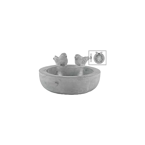 Cement Bird Bath Bowl with Engraved Floral Design, Round Decorative Bird Figurine Bowl, Washed Concrete Finish, Outdoor Garden Bird Feeder & Water Bowl: 9.50