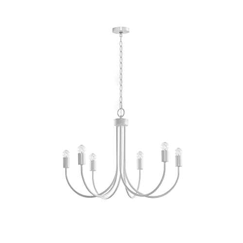 510 DESIGN Ellie Chic Transitional Chandeliers for Bedrooms, Adjustable Dining Ceiling Mount Light Fixture, 6 Bulbs Candelabra Style Hanging Lamp, Metal Frame, Chain, Foyer, Living Space - White