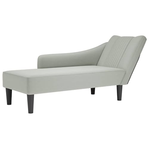 vidaXL Chaise Longue con reposabrazos Derecho Terciopelo Gris Claro, sillón, diván, Silla de salón, sofá Silla, Tumbona, sofá de salón, diván de salón