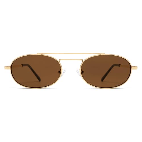 Oval Trendy Retro sunglasses Double bridge for women men 90S Narrow Vintage Small Sunnies AR810483